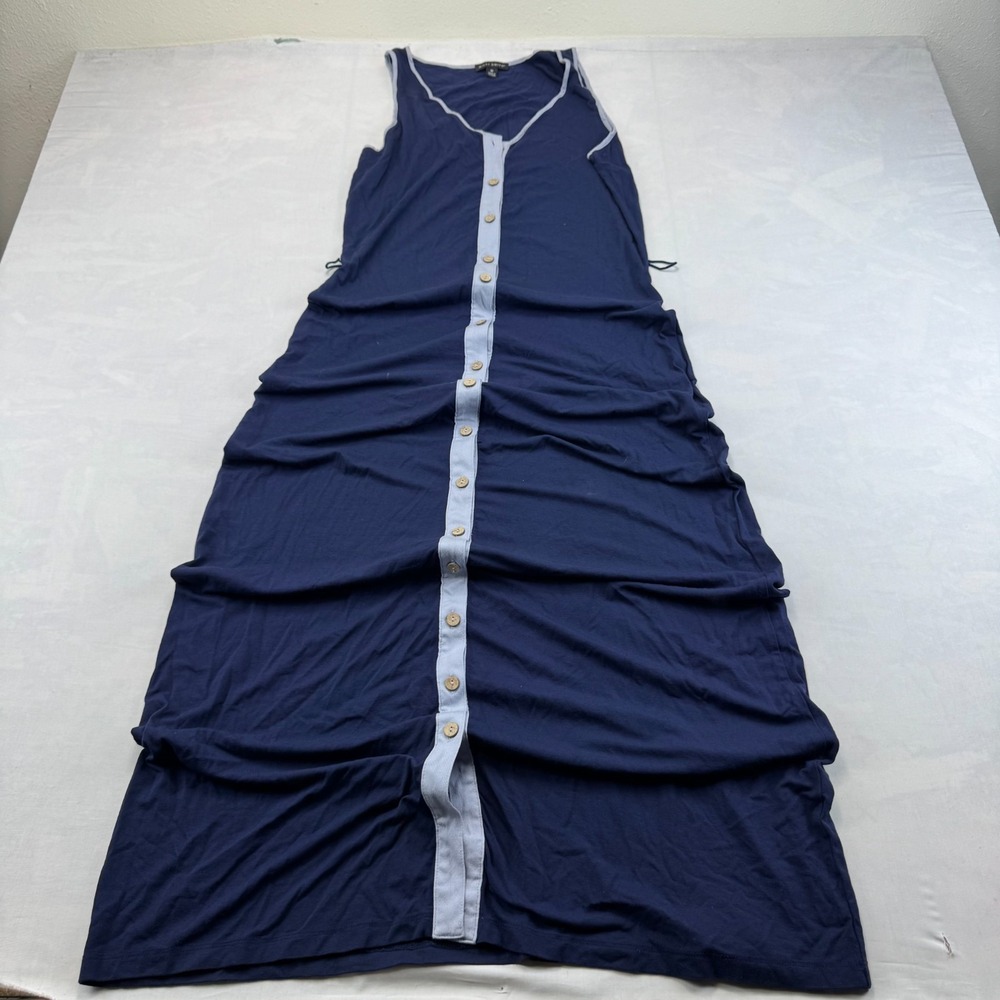 Willi Smith Maxi Dress Womens Medium Blue Stretch Sleeveless V-Neck Button Front